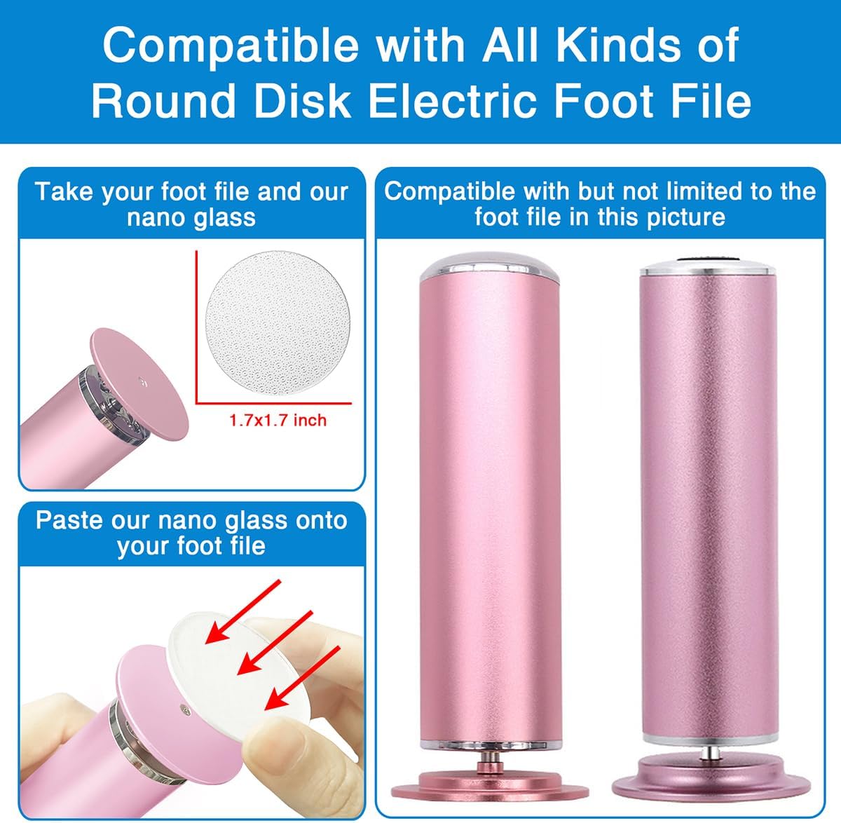 2 Pcs Nano Glass Replaceable Sandpaper Disc for APRELM Electric Foot Callus Remover with 60 Pieces Replaceable Round Double-Sided Adhesive Pads