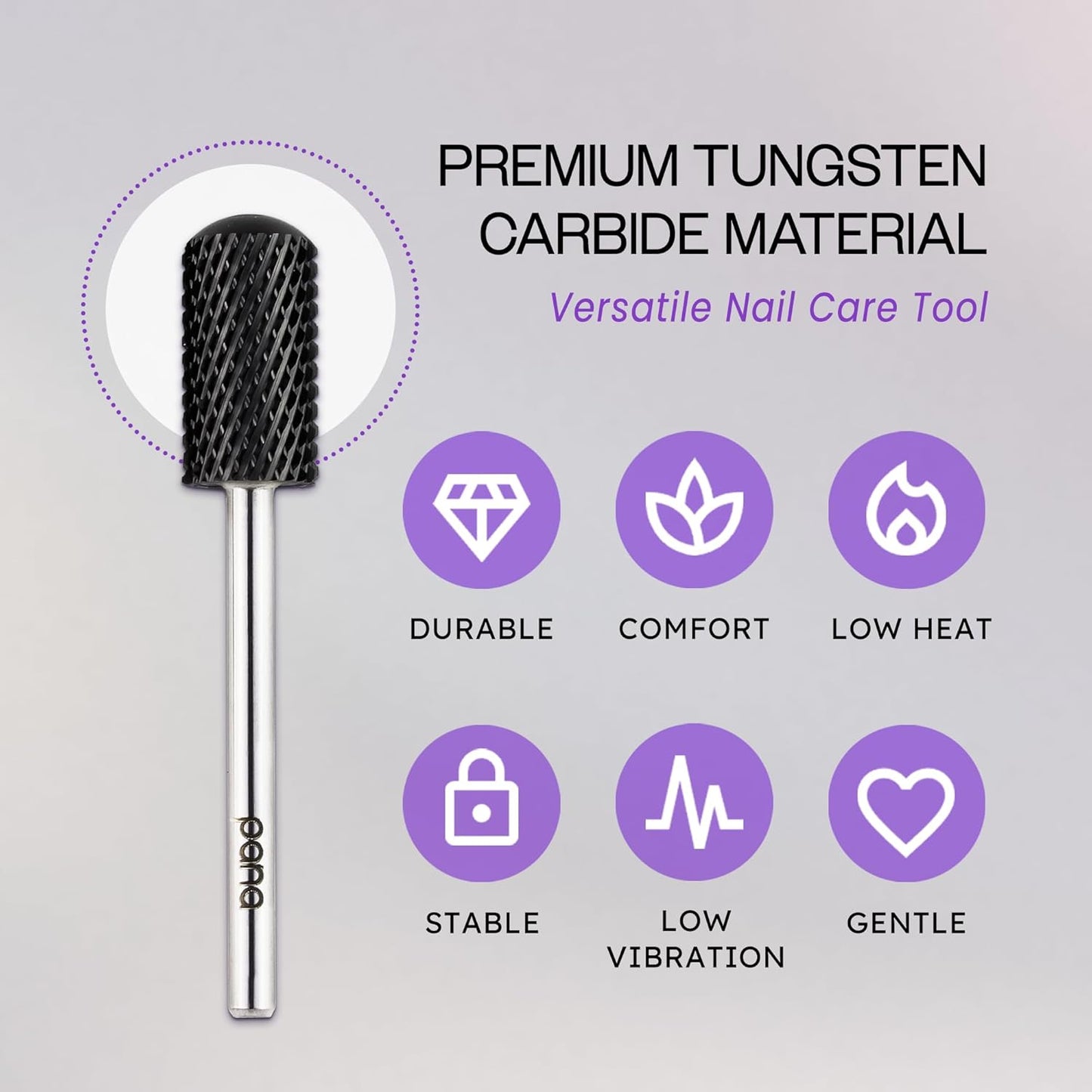 PANA 3/32" Large Smooth Round Top Safety Carbide Nail Drill Bit for Gel Polish & Acrylic Removal Nail Salon Manicure Pedicure Electric File Tools (Large Barrel - DLC Black, Coarse)