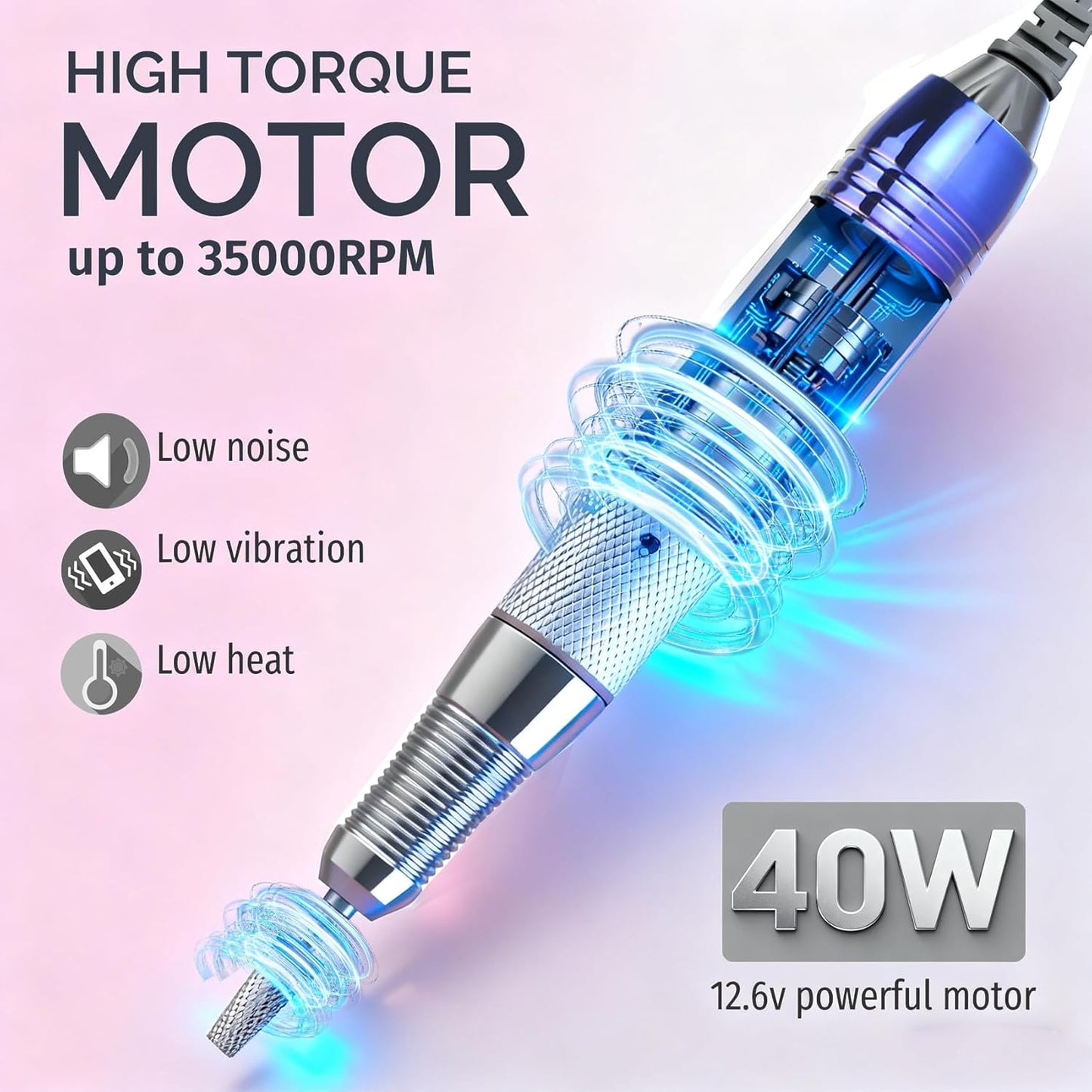 Professional Nail Drill, Lumcrissy 35000RPM Professional Nail File Machine, Rechargeable Efile for Acrylic Gel Nails with Ceramic Drill Bits Set& Sanding Bands for Manicure Salon Home Use