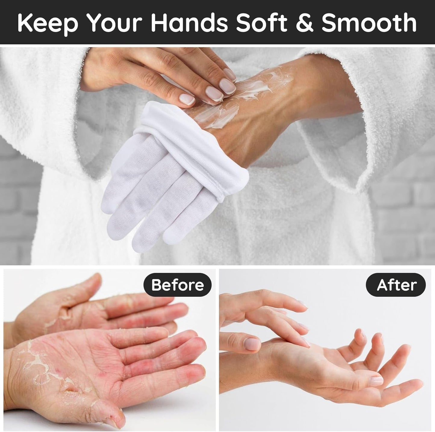 Segbeauty 24 Counts White Cotton Gloves, Large Thick Hand Gloves Moisturizing Overnight Sleeping for Dry Hands, 12 Pairs Washable Cotton Work Gloves, White Lotion Gloves Overnight for Men and Women