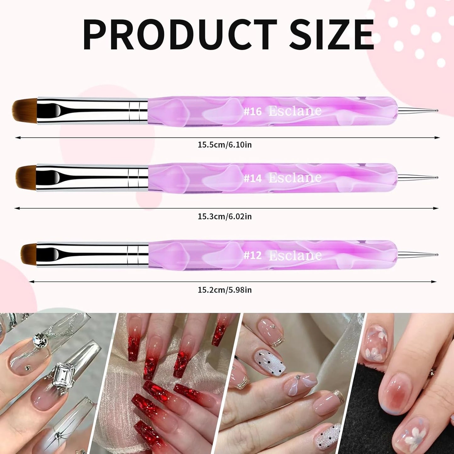 French Manicure Brush, Esclane 2 Way French Nail Brush with Dotting Tool for Manicure Cuticle Clean Up Nail Art Design, French Tip Brush(Purple, #14)