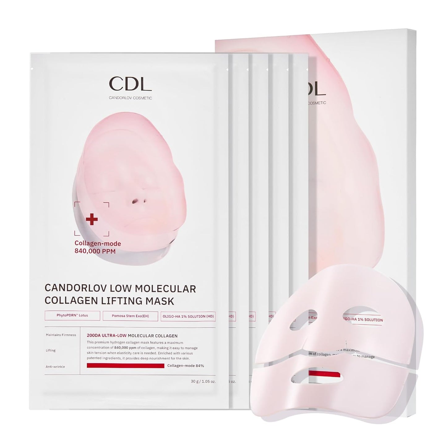 Overnight Collagen Lifting Gel Mask 5 pcs, Korean Face Lifting Deep Hydrogel Mask for Glass Skin, Anti-Aging with PDRN, Hyaluronic Acid for Elasticity, Firmness
