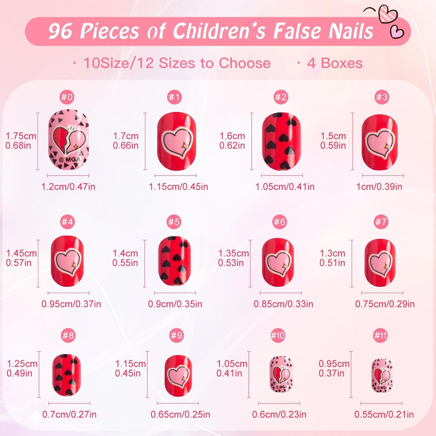 krofaue Press on Nails for Kids - 96pcs 4 Pack Children Fake Nails Kids Girls Stick on Nails for Kids Full Cover Cute Pre-Glue Acrylic Fake Fingernails Kits Sets Little Girls Short Nail Decoration