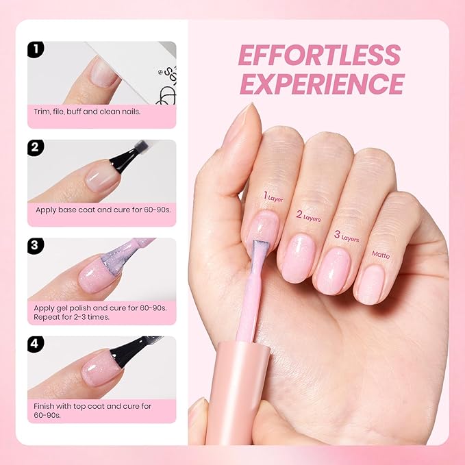 Beetles Pink Glitter Gel Polish Set - 6 Colors Jelly Gel Polish Kit Shimmer Pink Sheer Translucent Effect Soak off UV Nail Concealer Summer French Nail Art Salon Manicure Gift for Women