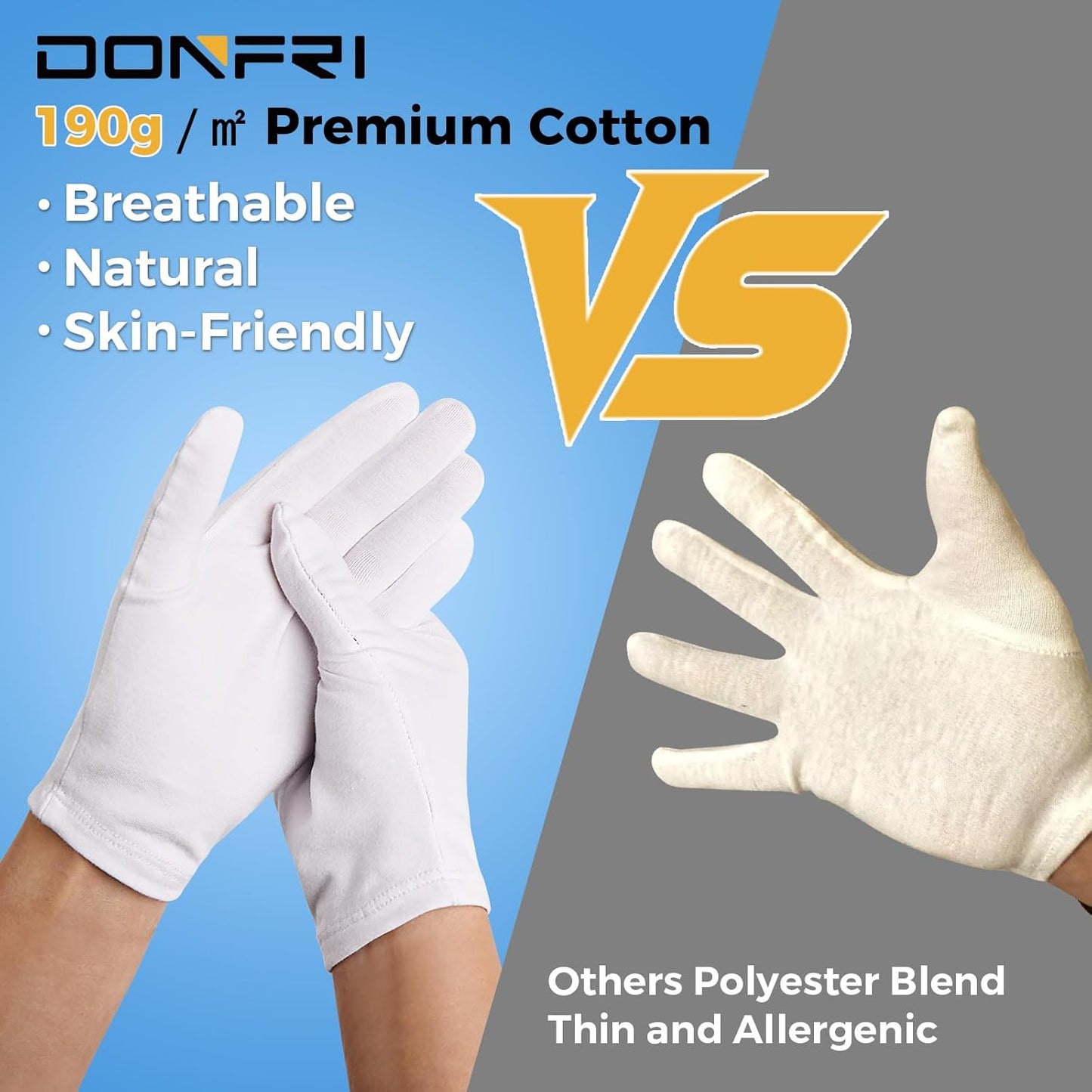 Donfri 6 Pairs White Moisturizing Gloves Overnight Cotton Gloves for SPA, Dry Hands Eczema, Hand Care, Day and Night Healing，Reusable