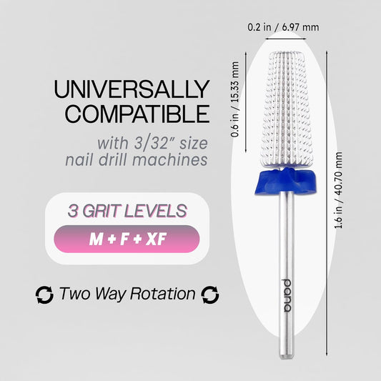 PANA Nail Carbide 5 in 1 Bit - Two Way Rotate use for Both Left and Right Handed - Fast remove Acrylic or Hard Gel - 3/32" Shank - Manicure, Nail Art, Drill Machine (Medium - M, Silver)