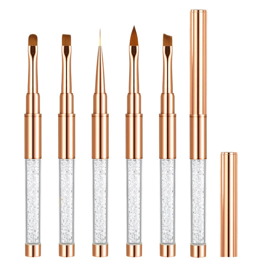5 Pcs Nail Art Clean Up Brushes, Gel Nail Brushes Round/Angled/Flat/Liner/Nail Polish Clean Up Brush Professional Nail Polish Remover Painting Tools for Nail Art Design