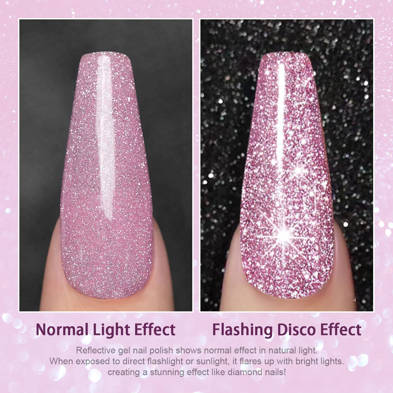 RARJSM Reflective Glitter Gel Nail Polish,Pink Sparkle Gel Nail Polish,Flash Diamond GelPolish Soak off UV LED Curing Requires 15ml Single Bottle for Home Salon Diy Nail Manicure Decoration