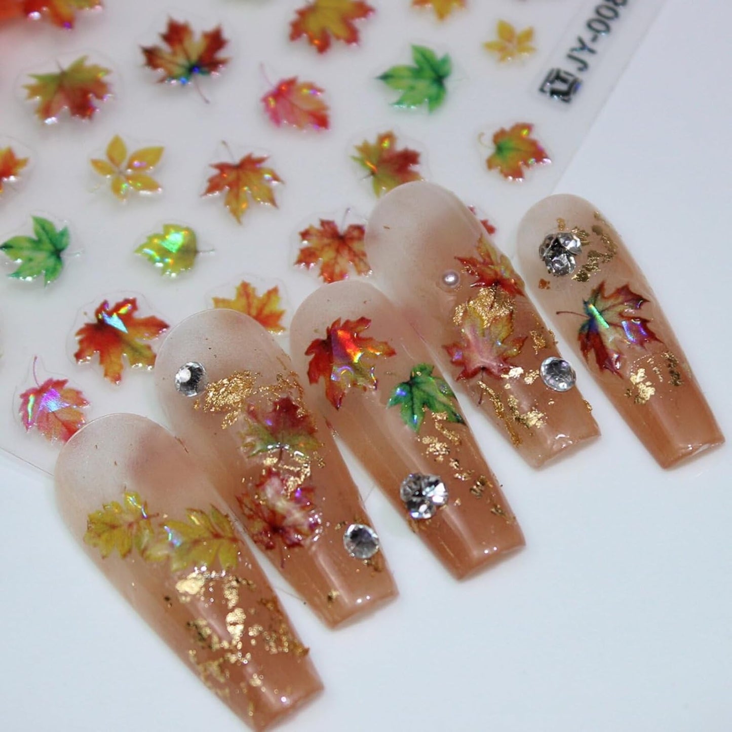 Fall Nail Stickers Thanksgiving 5D Embossed for Glitter Maple Leaves Glitter Nail Art 3D Self-Adhesive Nails Decoration Autumn Holiday Nail Decals DIY for Women Girls Manicure Supplies 4 Sheets
