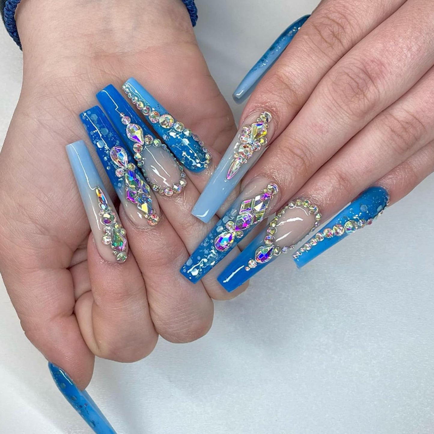 HNUIX Nail Rhinestones - 4550pcs Crystal AB, Multiple Shape Gems, Flatback Rhinestones, with Kit and Glue Gel, for Nail Art