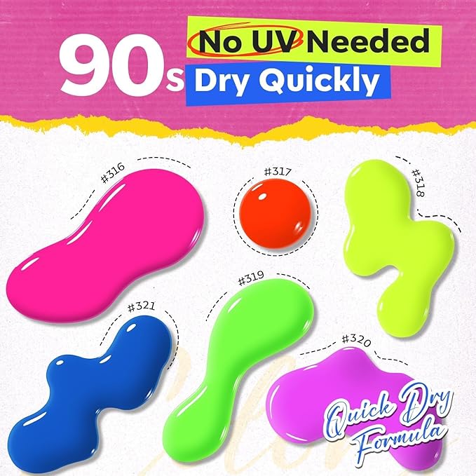 modelones Nail Polish, 6 Colors Summer Neon Blue Green Purple Rose Orange Yellow Quick Dry Mini Starter Kit, Long Lasting Art DIY Manicure Set at Home for Women Girls