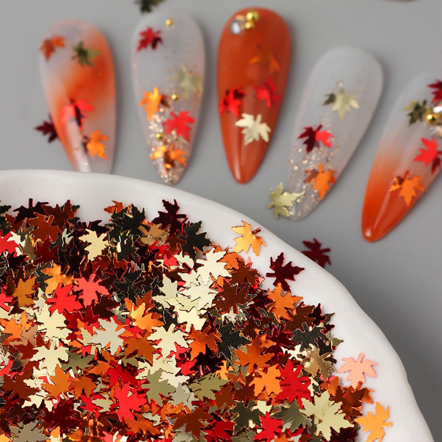 Thanksgiving Glitters Nails Sequins Fall Nail Glitter Sequins Autumn Maple Leaf Flakes Design Nails Charms Holographic Mixed Color 3D Confetti Nails Glitter for Women