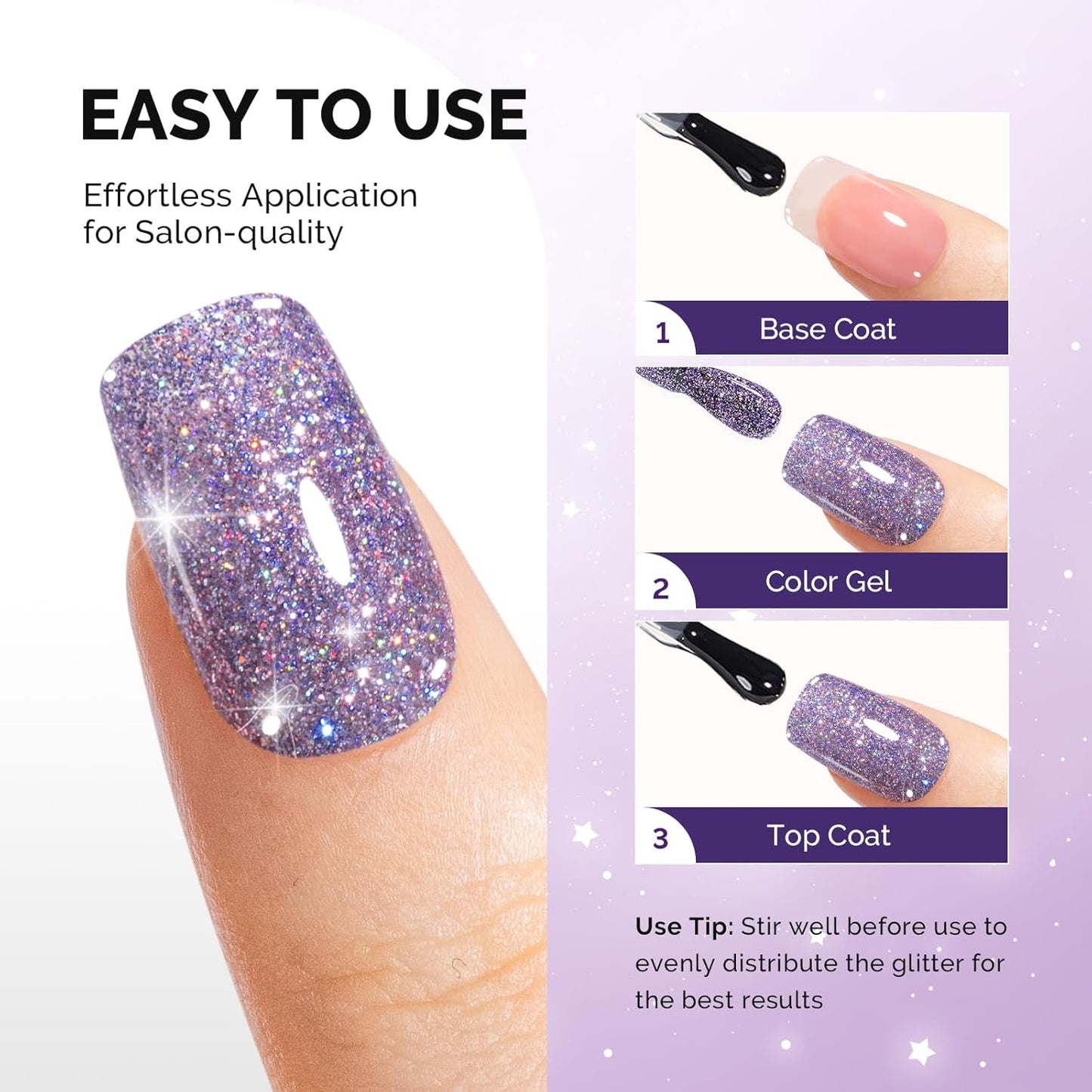 MelodySusie Galaliver Glitter Gel Nail Polish, 15ML Sparkly Shimmer Gel Polish Soak Off UV LED Cured Long Lasting Gift for Women DIY Nail Design Nail Art Manicure Courage Purple X05