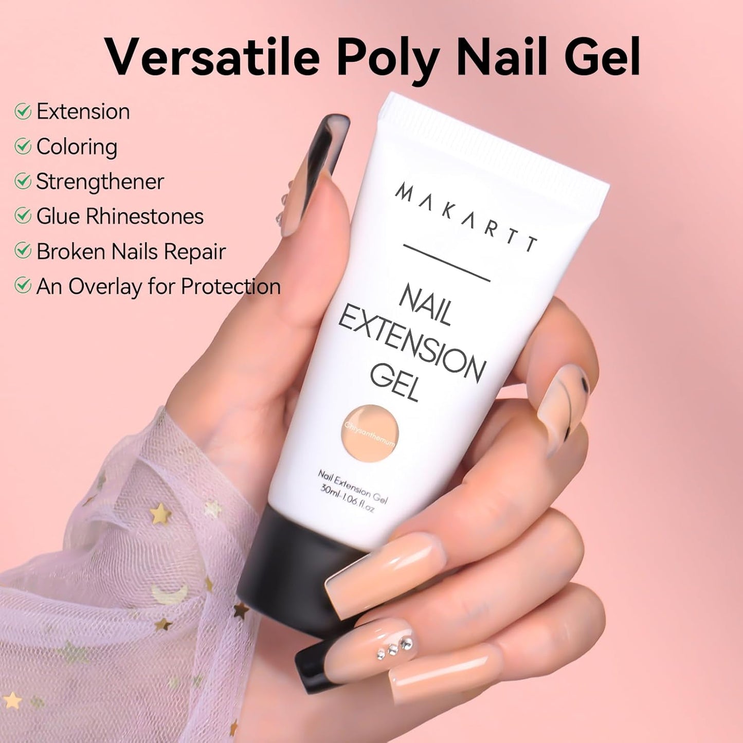 Makartt Poly Nail Gel Set: Nude & Dark Almond Gel Builder for Extension Neutral Colors Nail Strengthener 3D Diy Hard Gel for Nails Manicures Home Salon-2PCs 30ML