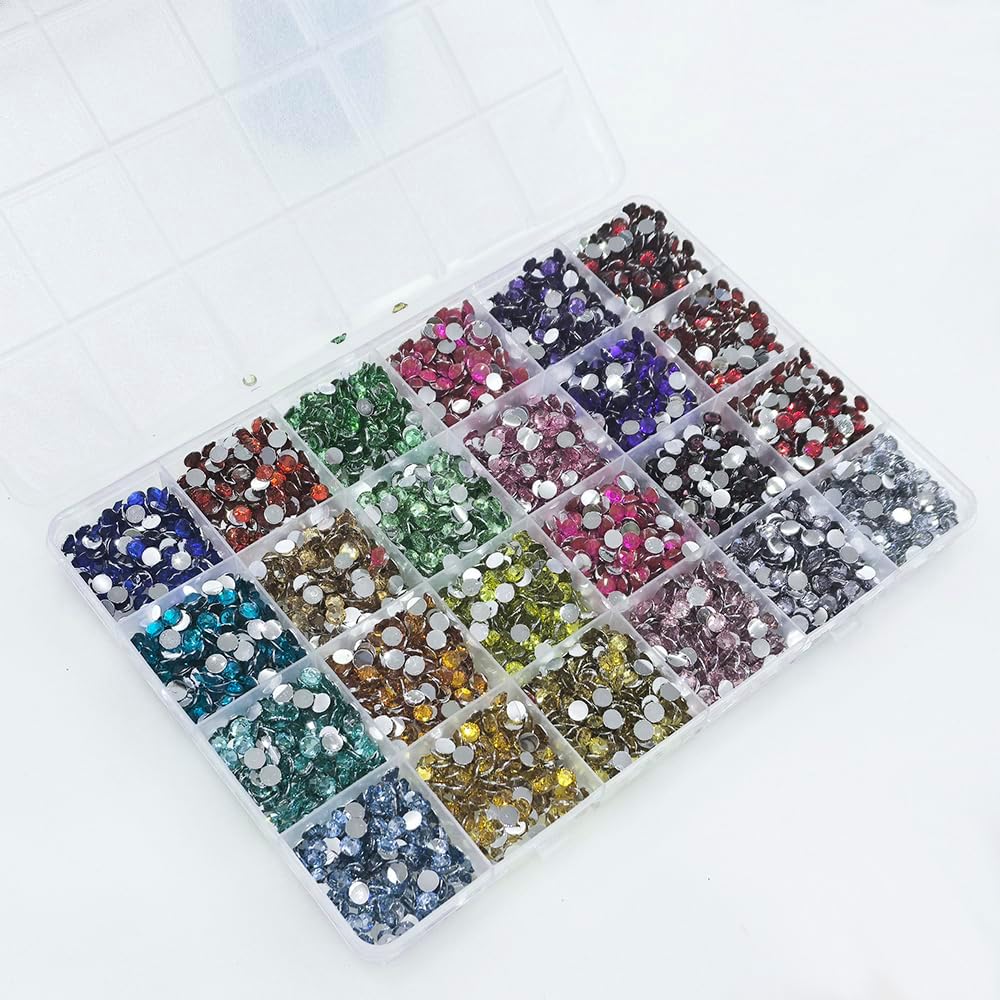 6000Pcs Nail Art Rhinestones, BetterJonny 24 Colors 5mm Round Nail Flatback Rainbow Gems Set with Tweezers and Pencil AB Glitter Flat-Bottomed Rhinestone for Crafts Decoration and Jewelry Making…