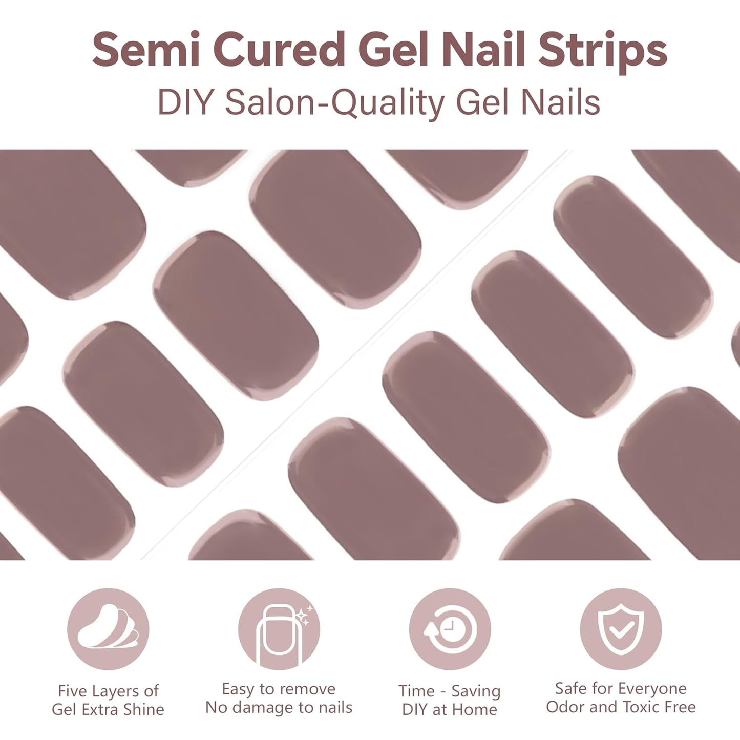 Semi Cured Gel Nail Strips-Salon Quality Work Nails Trendy Coffee Colors,Office Chic & Professional,Quick and Easy Apply Nail Stickers Works with Any UV/LED Lamps(Cream Beige)
