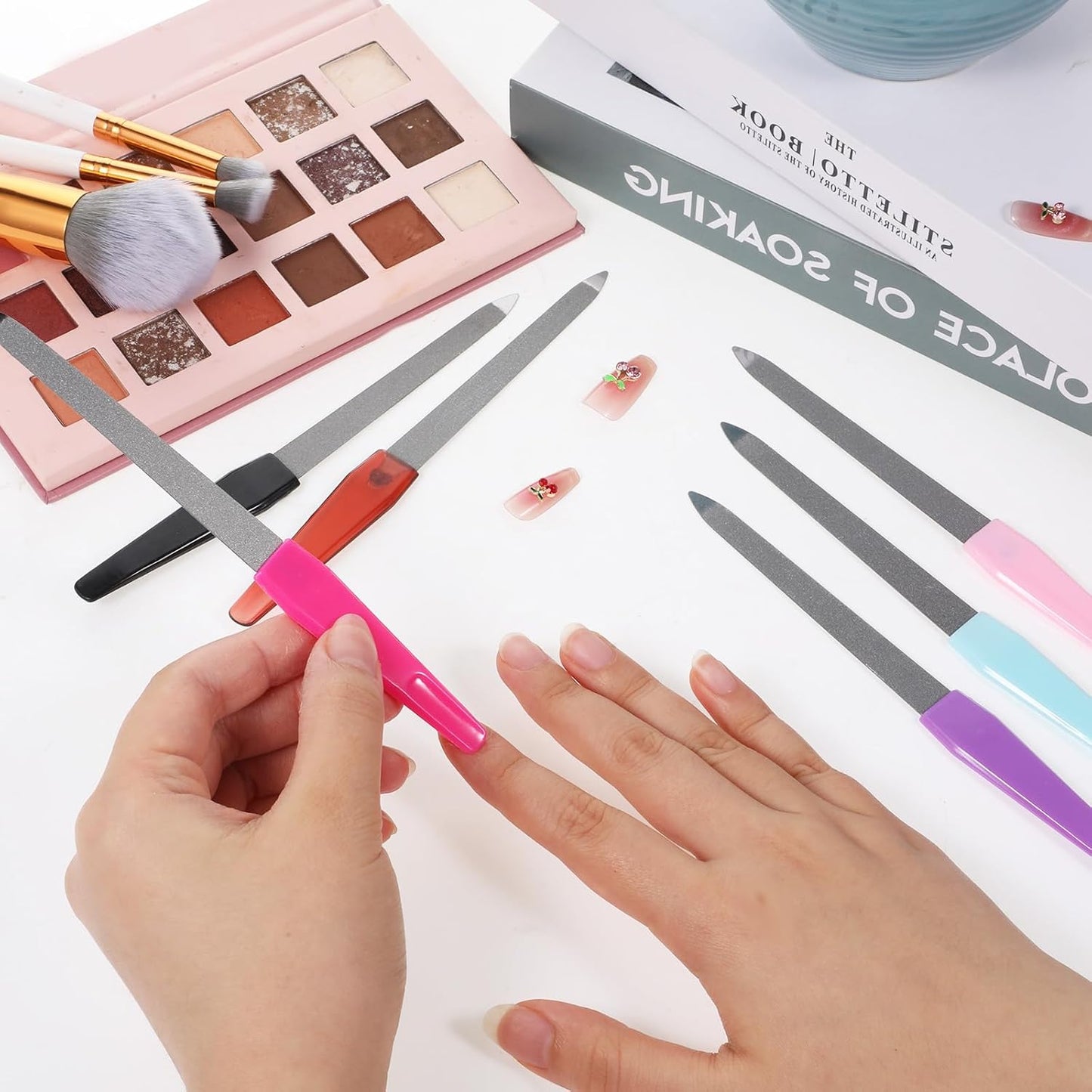6 Pcs Fingernail Files for Women, 6 Inch Metal Nail Files Stainless Steel Sword Nail File with Sharp Pointed Tip and Non Slip Handle Colorful Diamond Deb Toenail File for Natural Nails