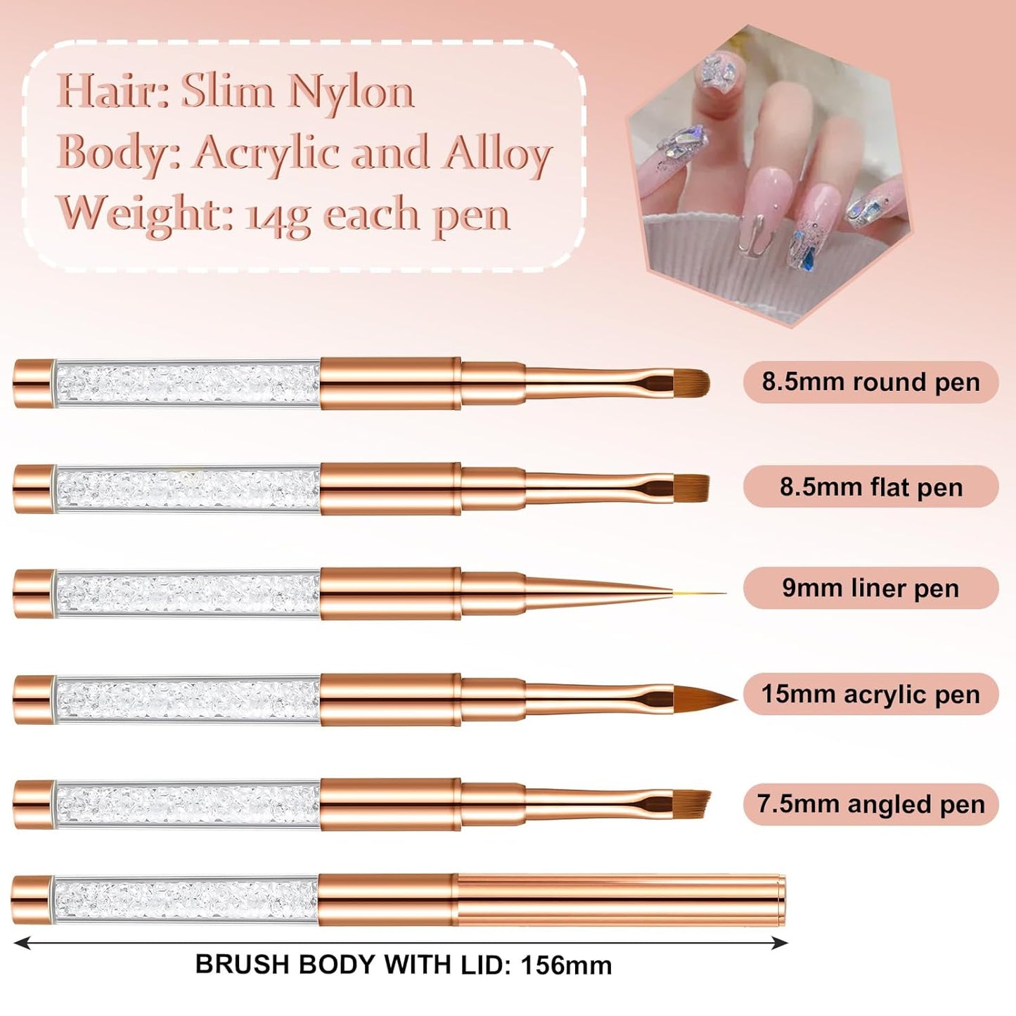 5 Pcs Nail Art Clean Up Brushes, Gel Nail Brushes Round/Angled/Flat/Liner/Nail Polish Clean Up Brush Professional Nail Polish Remover Painting Tools for Nail Art Design