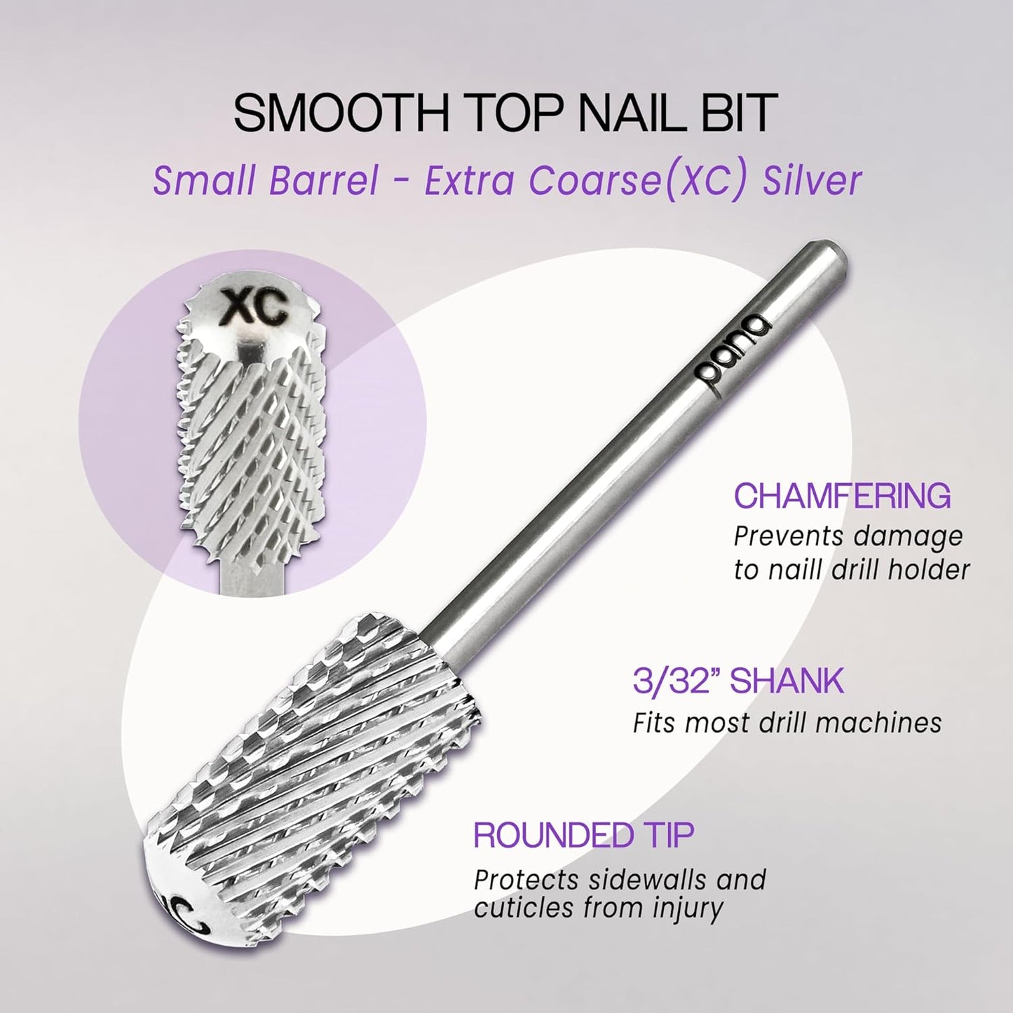 PANA 3/32" Shank Size Smooth Top Small Barrel Carbide - Nail Drill Bit for Dremel Machine Manicure Pedicure Nail Salon Tools Gel Polish & Acrylics Removal (Silver, Extra Coarse)