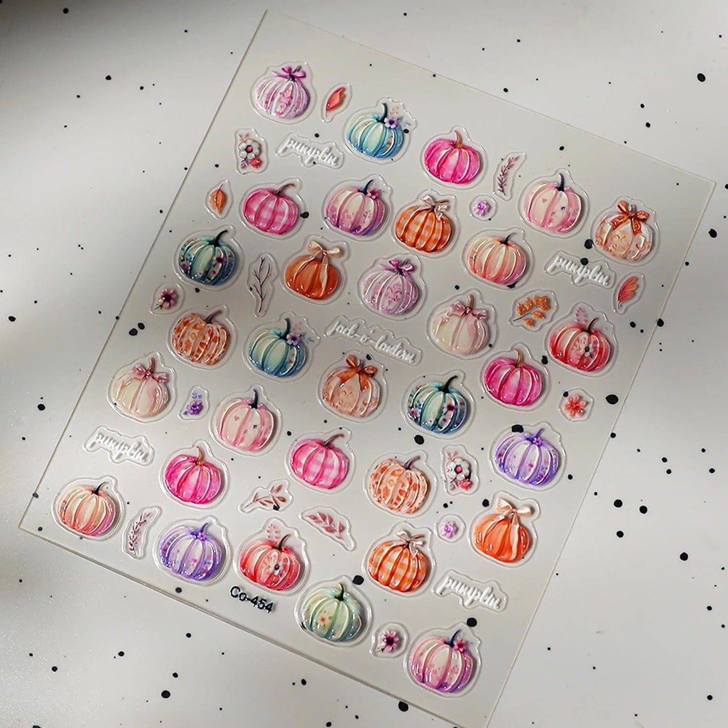 1 Sheets Fall Nail Decals for Nail Art 5D Self-Adhesive Embossed Pumpkin Nail Art Stickers Autumn Colorful Pumpkin Nail Stickers Thanksgiving Nail Design Sticker with Cute Small Flower for Women