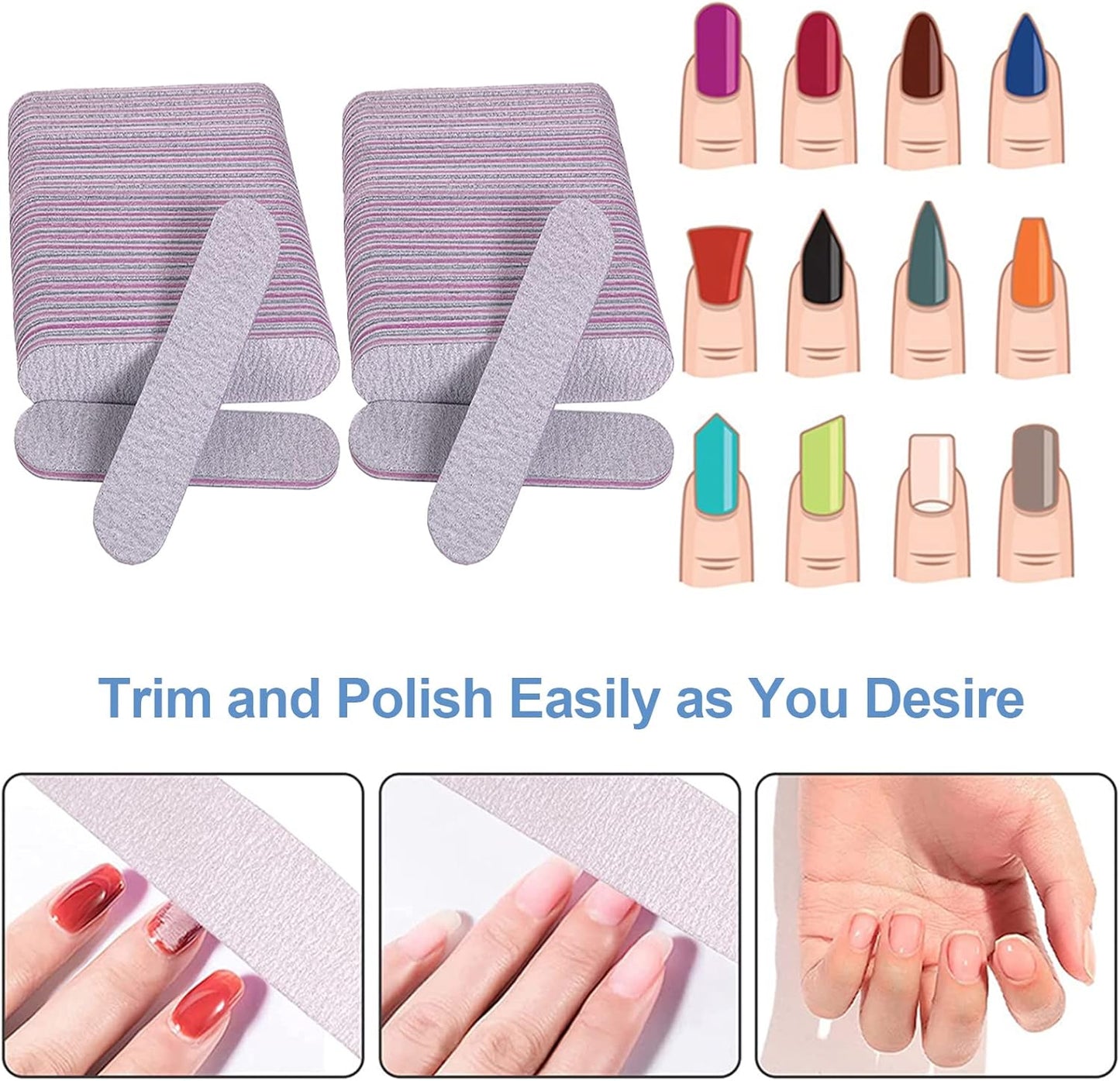 Nail Files (50 Pack), 3.6 Inches Emery Board Nail Files for Acrylic and Natural Nails, 100/180 Grit Small Double Sided Fingernail Filer Bulk Mini Professional Finger Nail Filer Manicure Set Gray