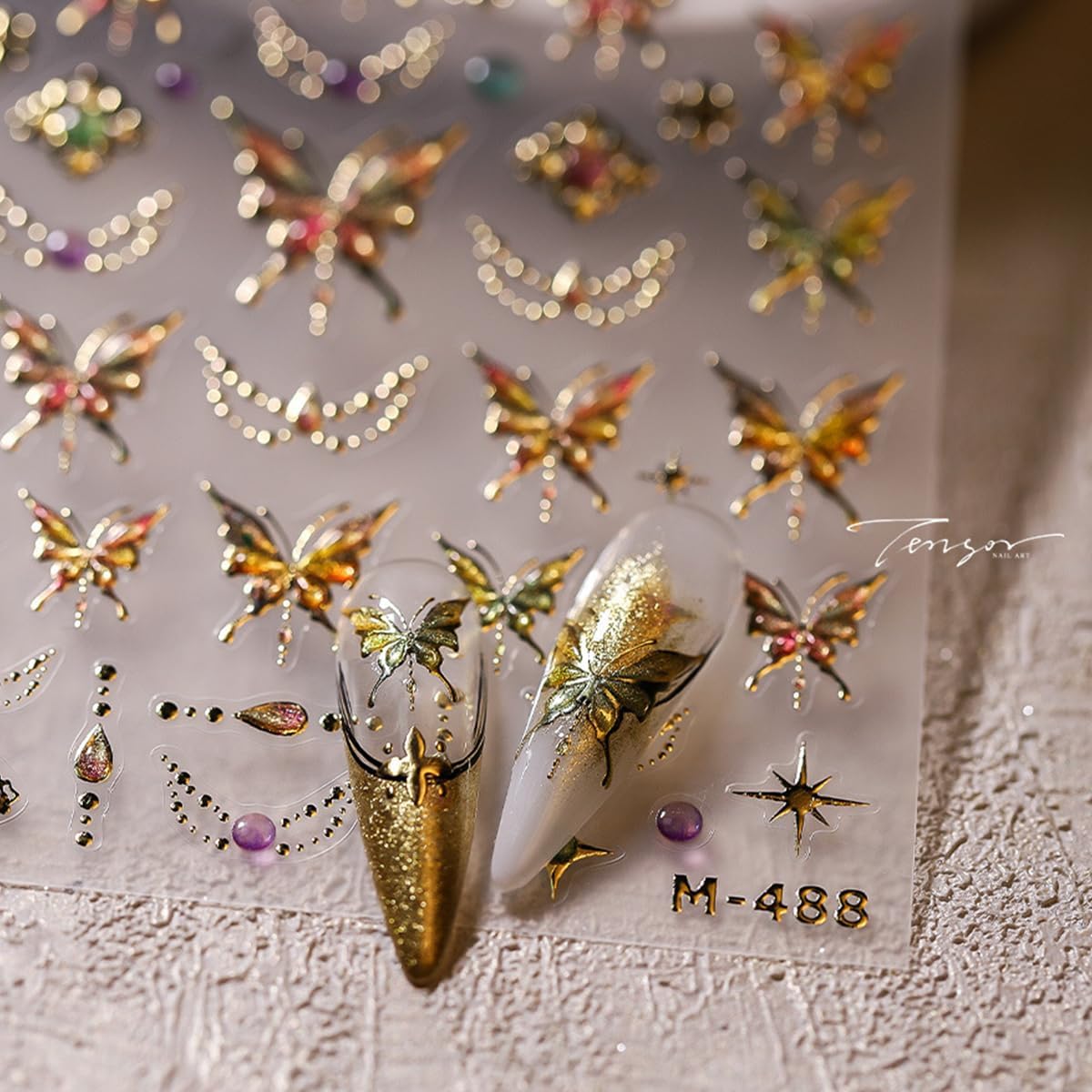 Gold Butterfly Nail Art Stickers - 5D Embossed Butterflies & Flowers Nail Decals - Self Adhesive Luxury Shiny Nail Design Stickers for Women & Men Manicure Decoration