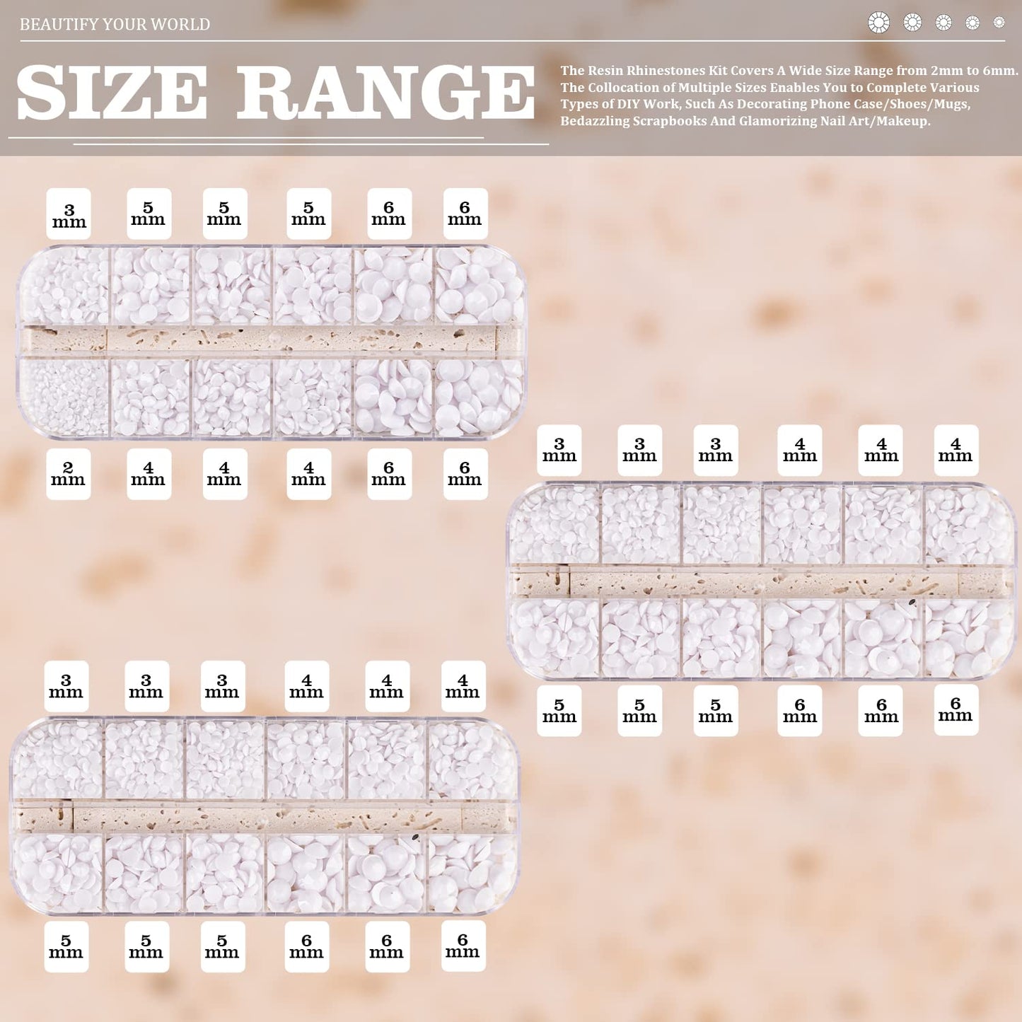 5000PCS Resin Rhinestones with Tweezers for Crafting, 2/3/4/5/6mm Flatback Jelly Rhinestones, 3 Box White Non Hotfix Crystal Gems for DIY Crafts Mugs Tumblers Clothes Makeup Nail