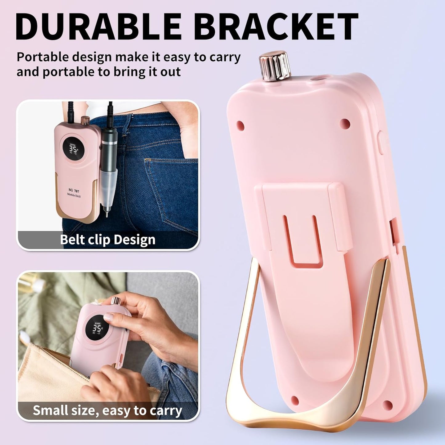 Professional Electric Nail Drill Kit 35000RPM with 14PCS Bits Pink Portable Rechargeable Cordless File Machine for Acrylic Gel Powder Nails and Manicure Pedicure Toenail Tool Salon Set