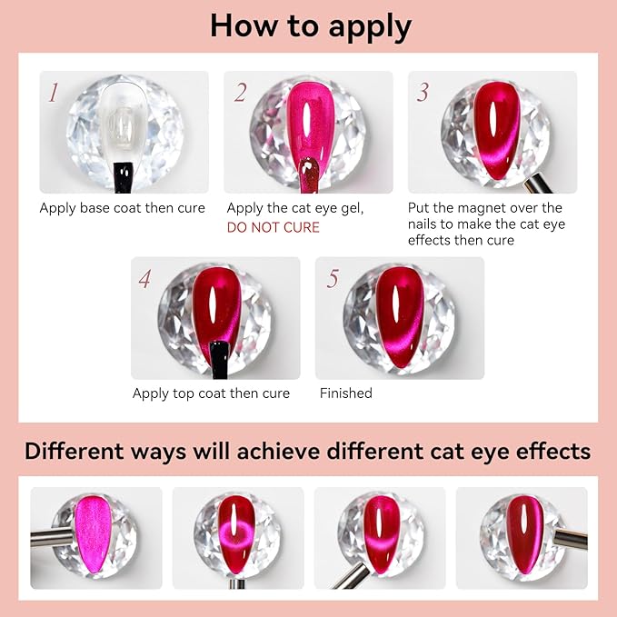 Cat Eye Gel Polish - Holographic Magnetic Nail Polish With Magnet, Jelly Hot Pink/Red Color Translucent UV Gel Crystal Manicure Salon DIY At Home, 12ml
