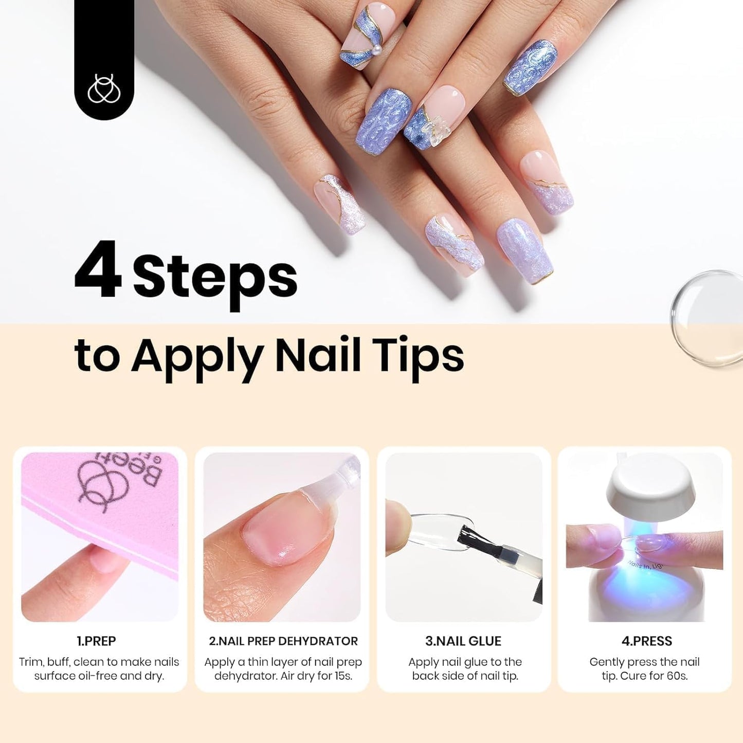Beetles 9 In 1 Gel Nail Glue Nail Dehydrator Kit for Acrylic Nails Acid Free & Hema-Free Professional Dehydrator Prep for U V Gel Polish Long Lasting Led Lamp Required