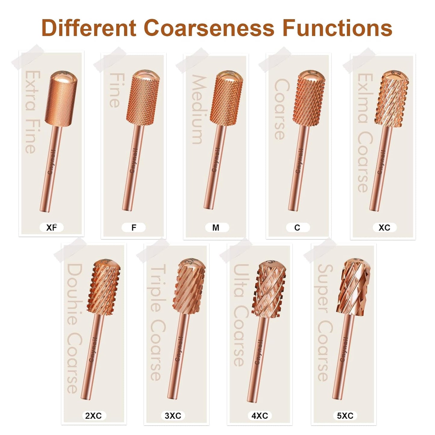 3/32" Large Barrel Smooth Round Top Tungsten Carbide Nail Drill Bit Safety Bit for Gel & Acrylic Removal, 2-Way Rotating Efile Tip, Salon Electric File Accessory (XF Grit, Rose Gold)