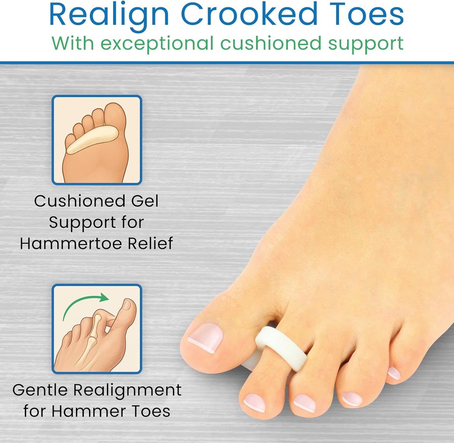 VIVEsole Hammer Toe Crest Cushion & Buttress Pad - Reduces Pressure from Calluses & Hammer Toes (Pair) - For Left & Right Feet - Toe Separator Corrector for Curled, Crooked, Curved, Overlapping Toes