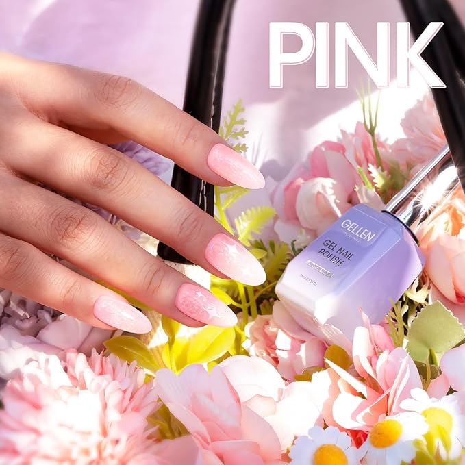 Gellen Baby Pink Gel Nail Polish, 18ml 1092 Glitter Pink Nail Gel Polish U V Light Cure Soak Off Gel for Spring Summer Dating