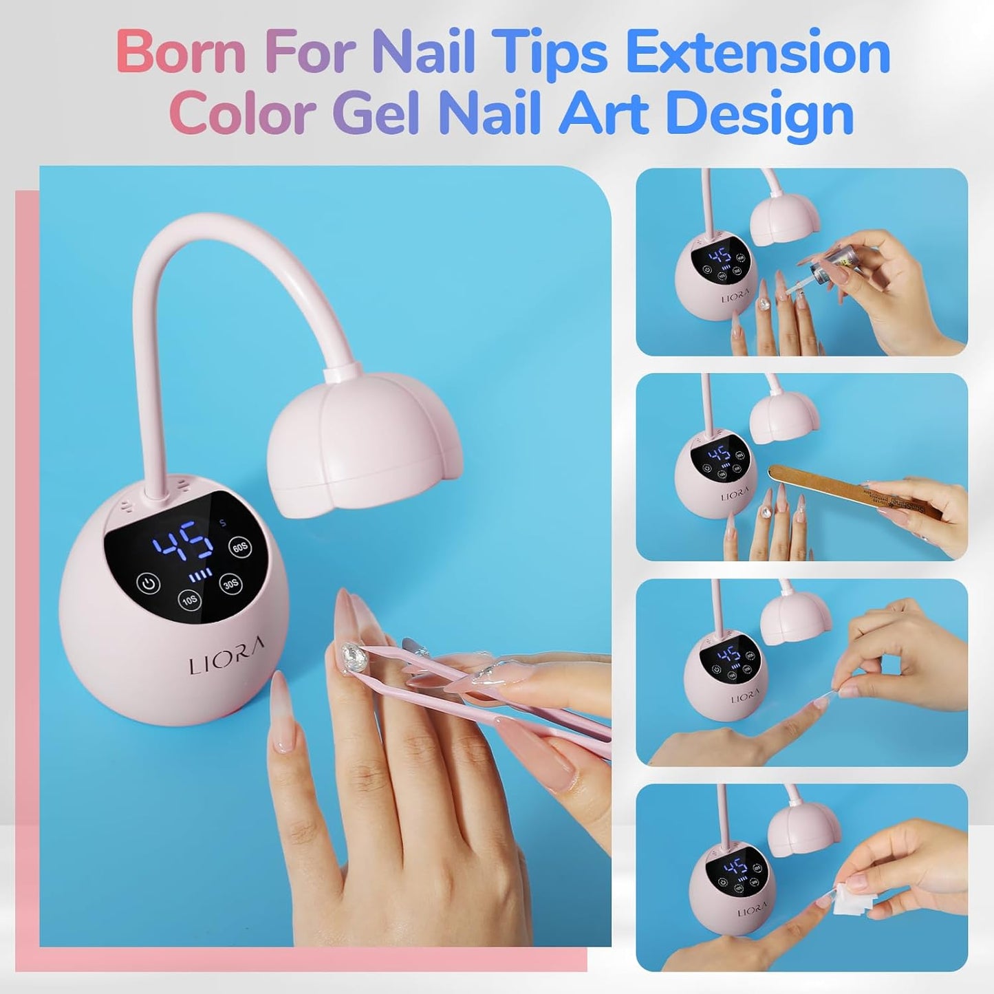 LIORA UV LED Nail Lamp - Gooseneck UV Light for Gel Nails, Cordless USB Rechargeable Flash Curing Ligth with 4 Timers & Auto Sensor, Nail Dryer Gel Polish Light for Salon Home DIY