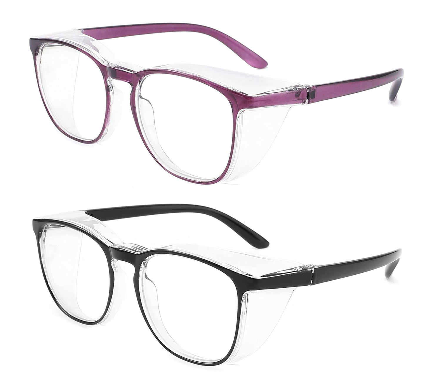 Alsenor Safety Glasses Anti Fog Goggles Protective Eyewear Blue Light Blocking Anti Dust UV Protection Glasses For Men Women (2 Pack (New Purple + Black))