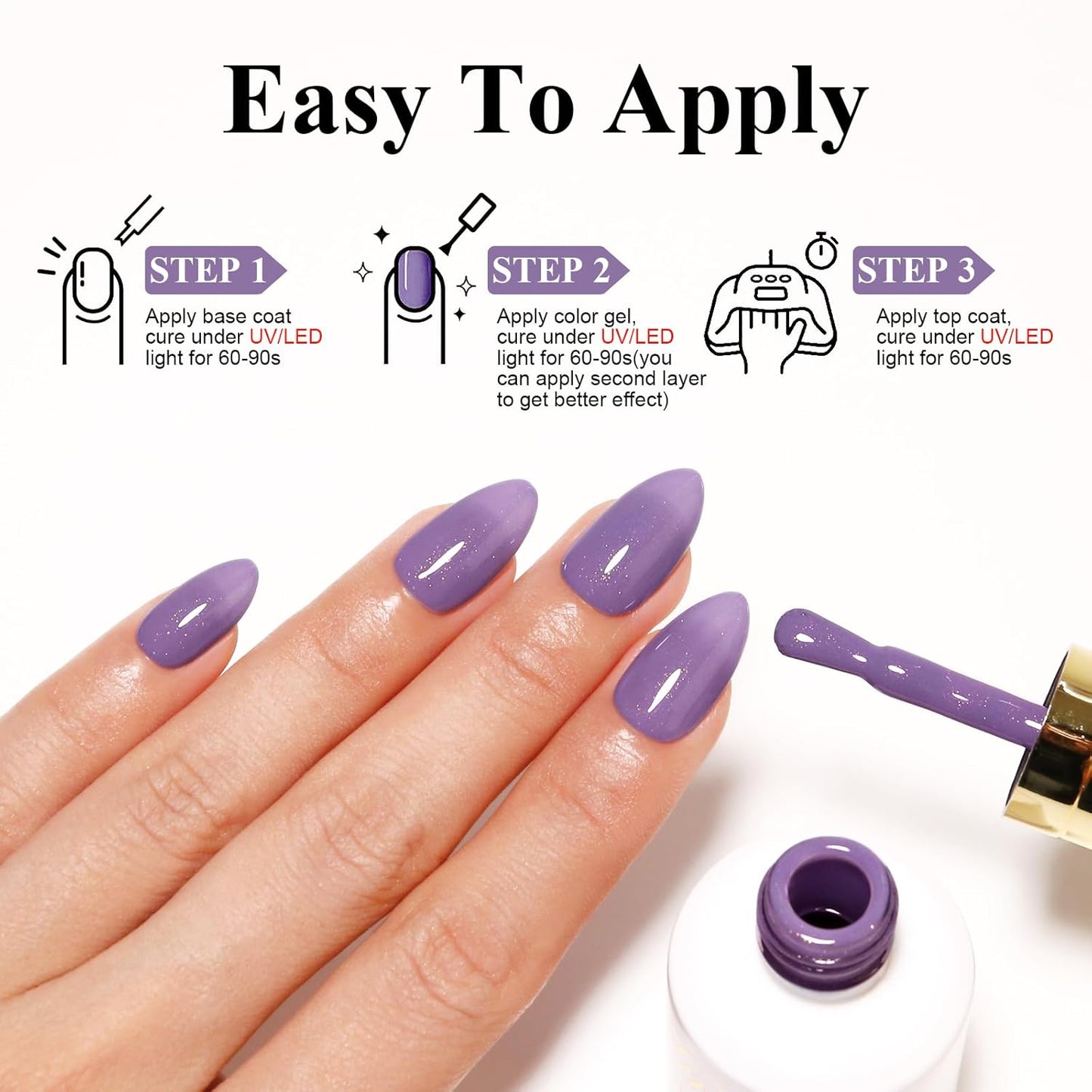 Imtiti Glitter Gel Nail Polish, 0.5 Fl Oz Nude Purple Glitter Gel Polish Soak Off LED U V Gold Shimmer Sparkle Nail Gel Polish DIY Nail Art Starter Manicure Salon Gel Nail Polish Kit