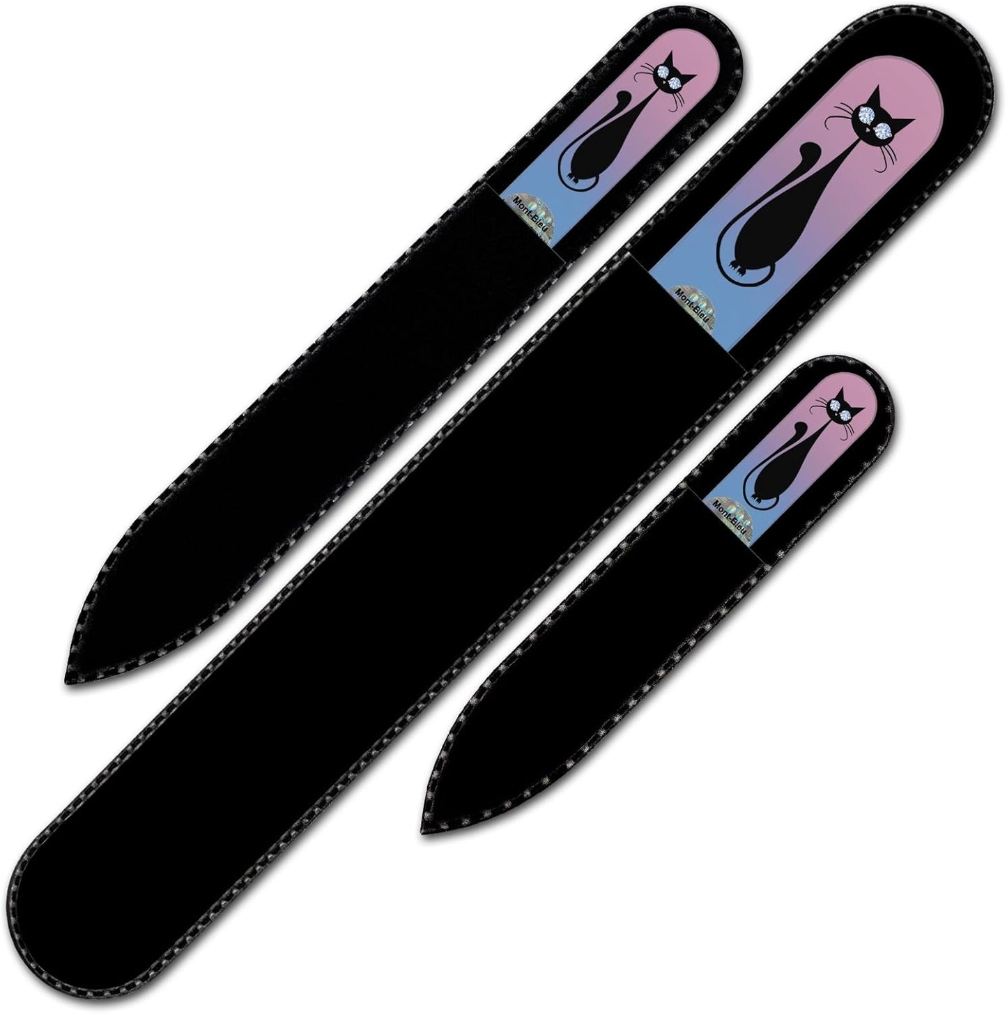 Mont Bleu Set of 3 Cats Crystal Nail Files hand decorated with crystals - Handmade - Czech Tempered Glass