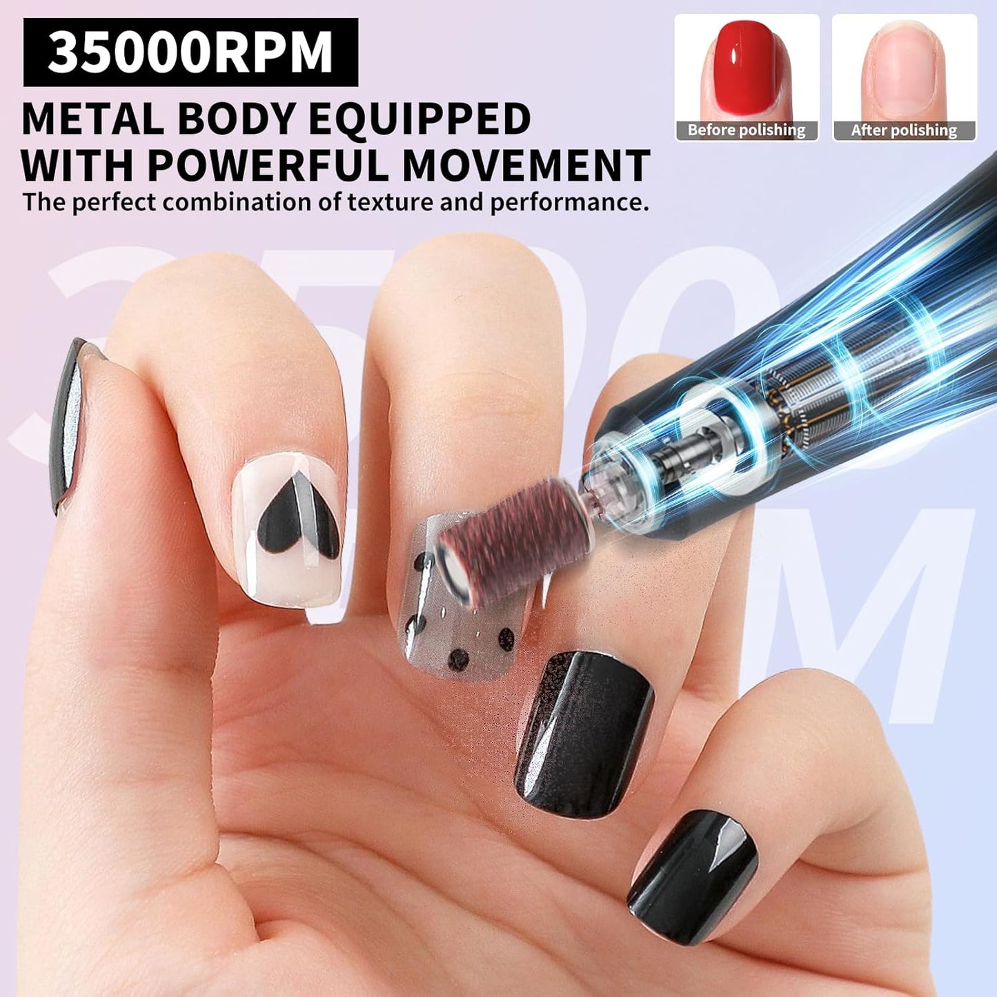 Professional Electric Nail Drill Kit 35000RPM with 14PCS Bits Pink Portable Rechargeable Cordless File Machine for Acrylic Gel Powder Nails and Manicure Pedicure Toenail Tool Salon Set