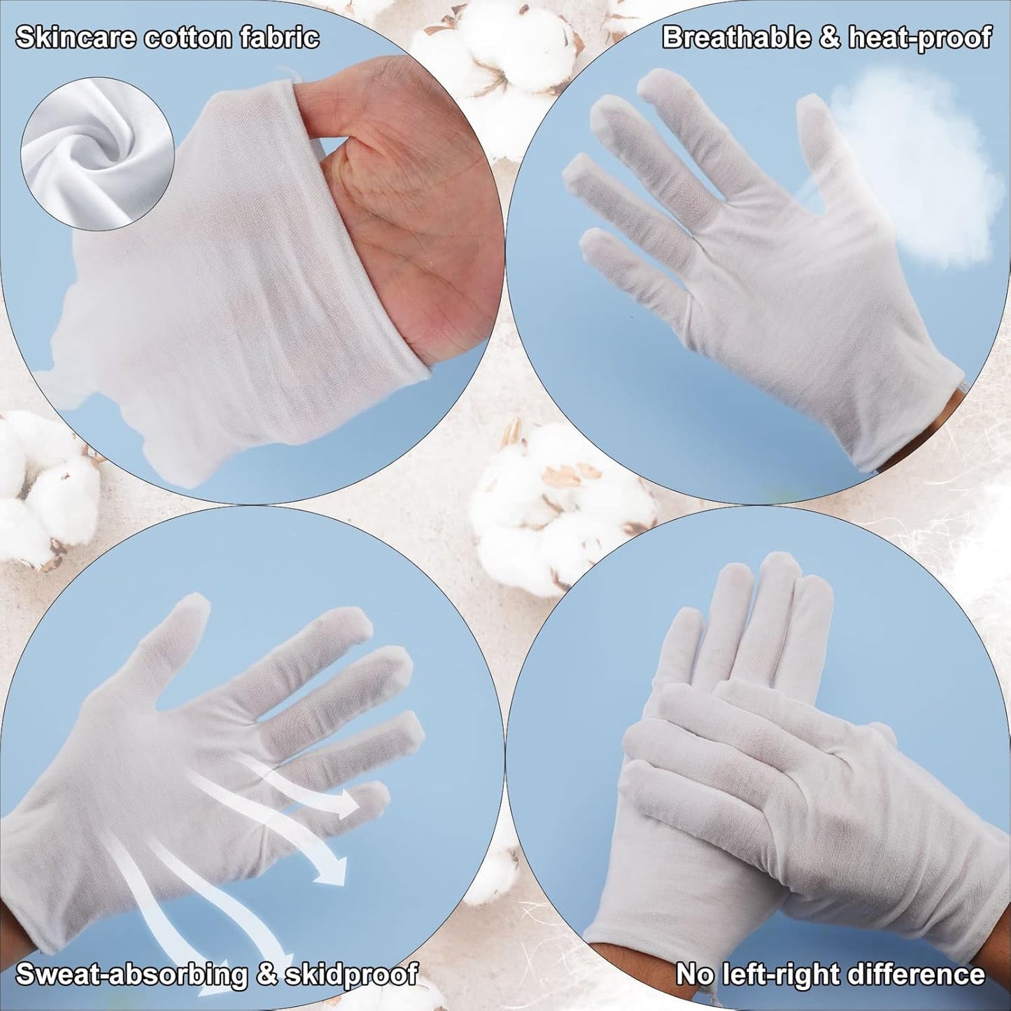 24 Pairs Soft Cotton Gloves - Washable, Moisturizing, Eczema-Friendly, Stretch for Coin Inspection - Men & Women
