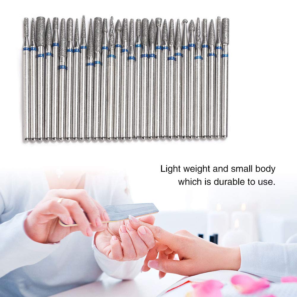 30Pcs 3/32“ Russian Manicure Drill Bits for Nails Kit,Metal Nail Drill Bits with Case for Most Electric Manicure Machines