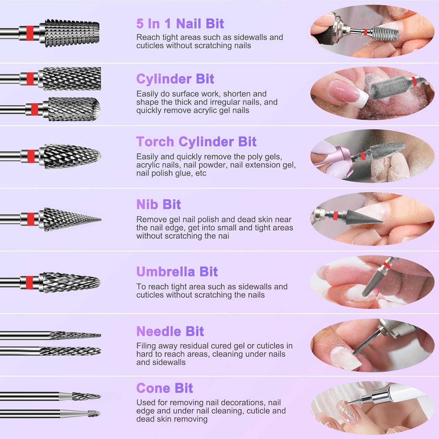 Diesisa 10PCS Nail Drill Bits Set - Tungsten Carbide Nail Bits for Acrylic Nails - 3/32" Shank Drill Bits Professional Electric Nail Bits For Nail Drill - Removal Bit Nail Drill for Home Salon-Red