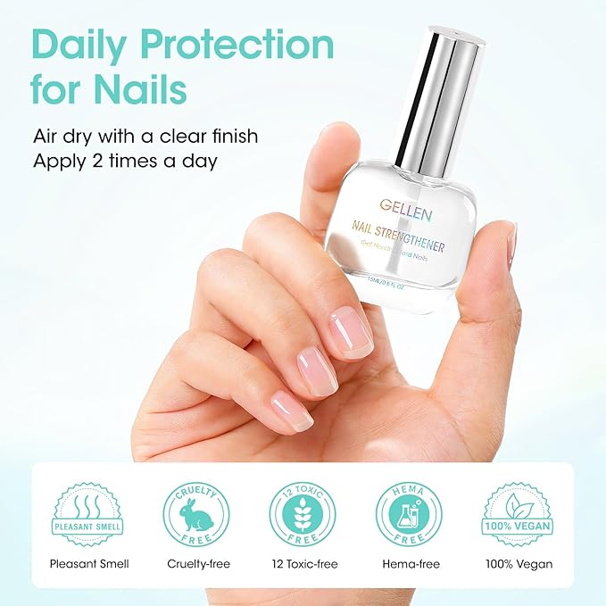 GELLEN Unscent Nail Strengthener, Pro Care 8-In-1 Air Dry Clear Nail Repair Growth Treatment for Weak Nails, Non-Polish, Strengthens & Protects Nails Growth Calcium Keratin Nourish 15ml