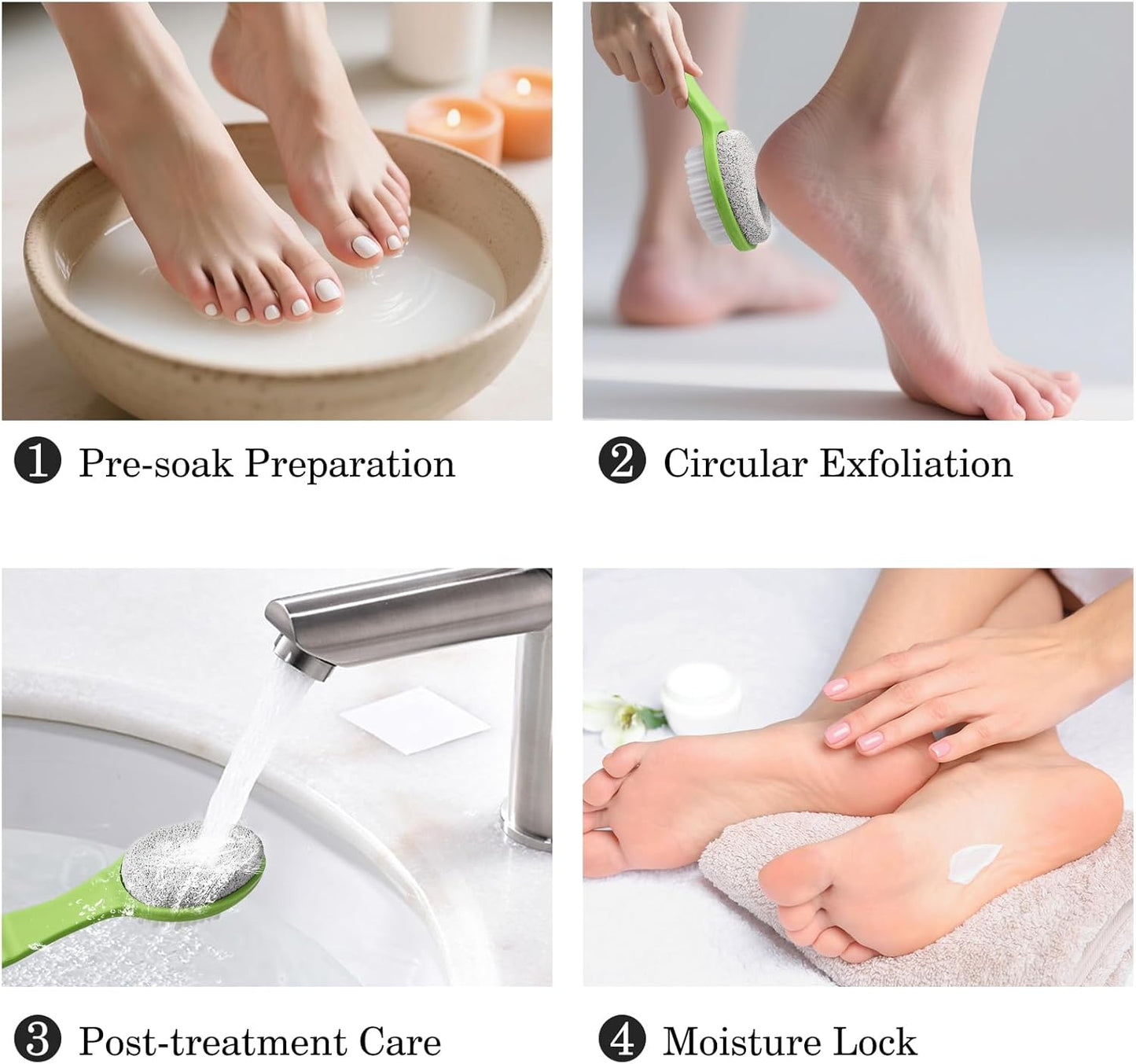 Foot Callus Remover, Double-Sided Pumice Stone Brush for Feet, 3 Pack Foot File Scrubber for Home Feet Care, Multi Purpose Pedicure Tools with Handle for Dead Skin Remover in Shower, Green