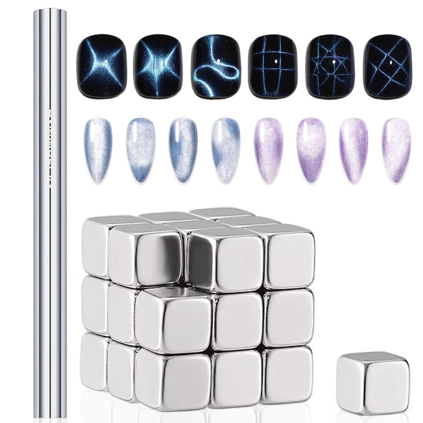 2Pcs/Set Cat Eye Nail Magnet Tool Square Magnet Stick Multi-Function Cat Eye Gel Nail Polish Magnetic Wand Cat Eye Nail Magnetic Magnet for Nails Salon Accessories