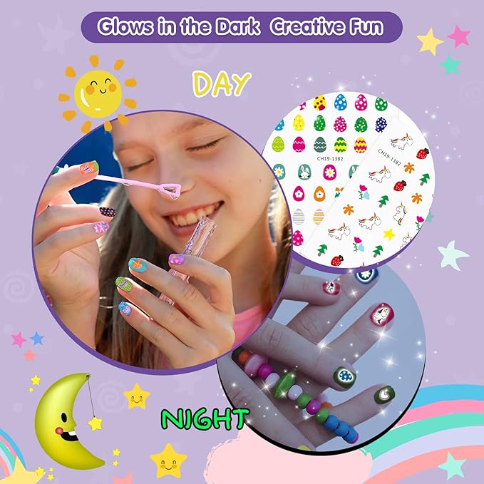 BATTOP Kids Nail Polish Set for Girls - Kids Nail Art Kit with Dryer & Fake Nail & Sticker & Water Based Nail Polish & Nail Art Pen - Idea Gifts for Girls Ages 6 7 8 9 10 11 12