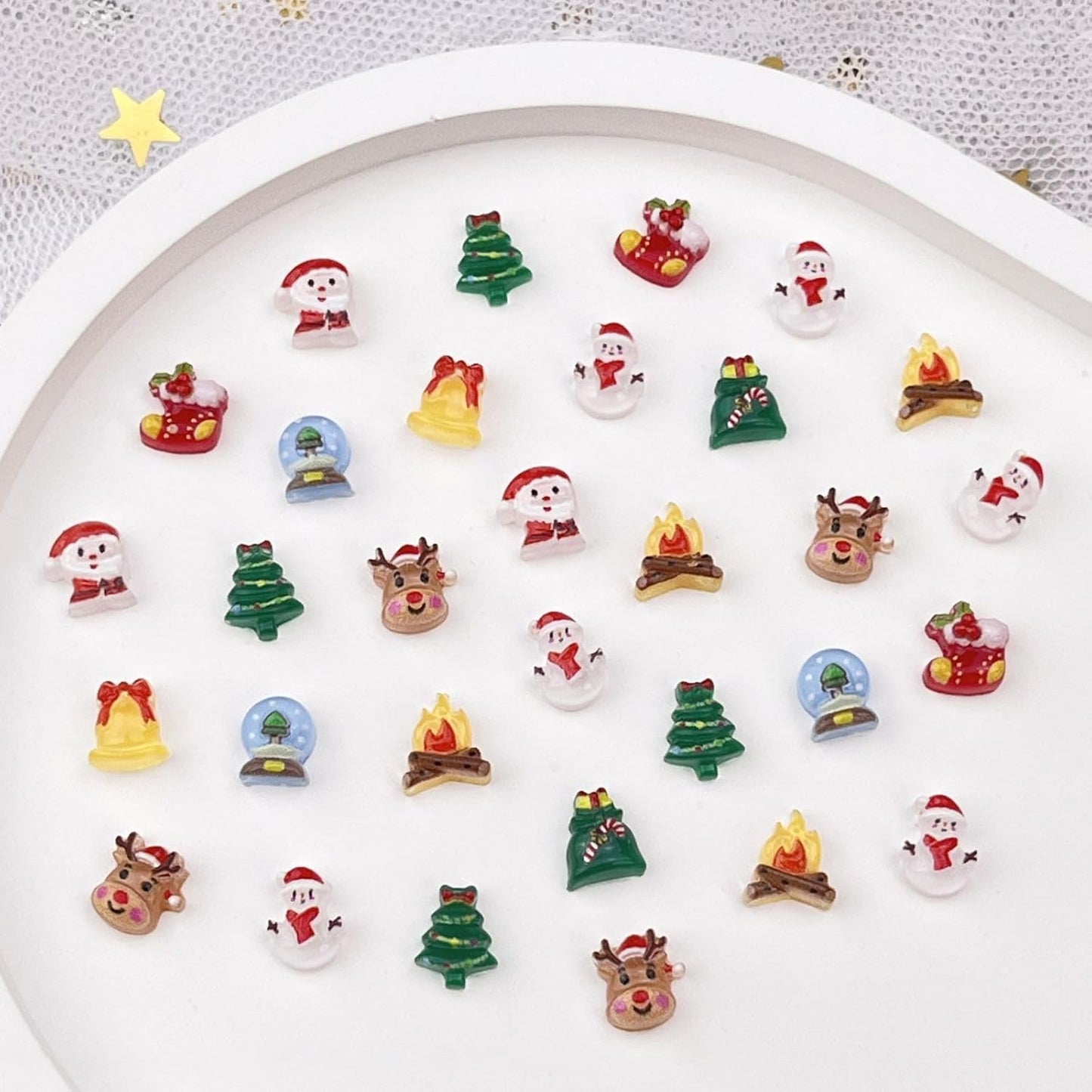 Christmas Nail Art Charms Santa Claus Snowman Resin Nail Charms Elk Bell Santa Tree Torches Red Shoes Nail Art Rhinestones Flat Back Christmas Nail Supplies for Women Girls Manicure DIY Decoration