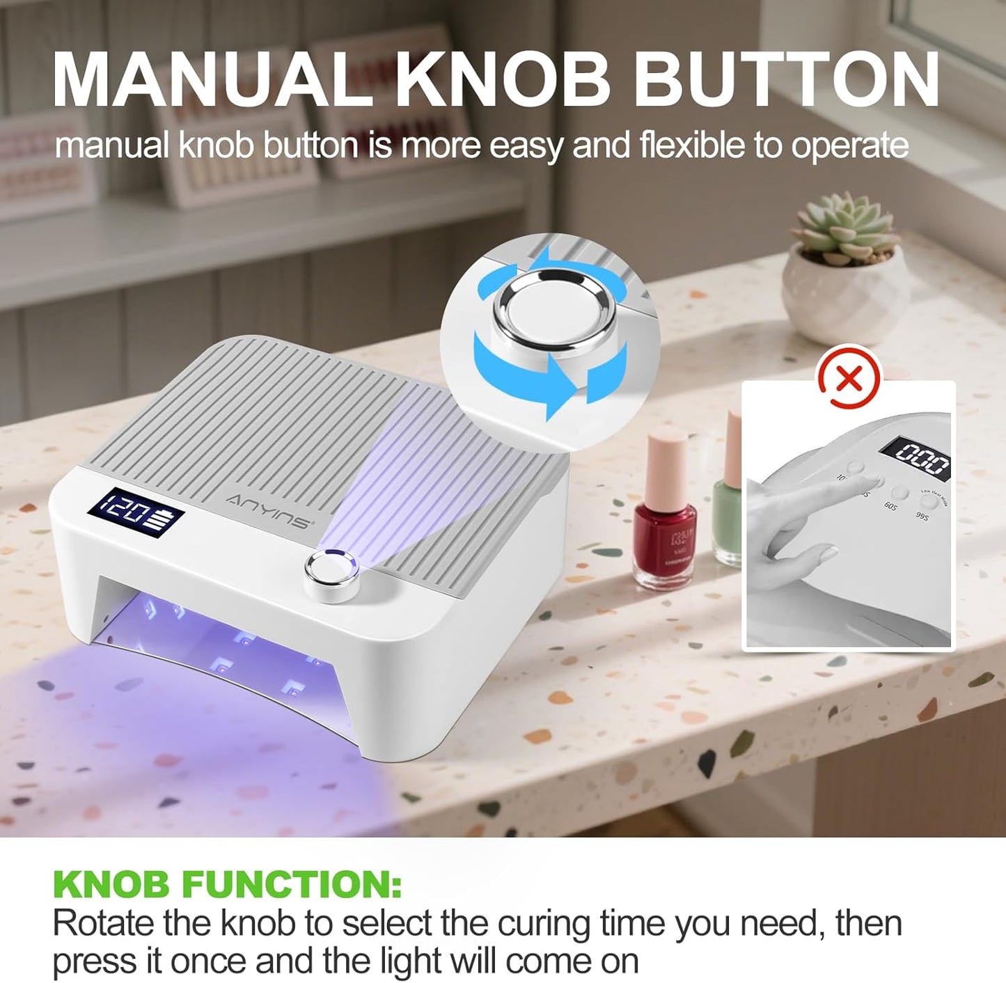 UV Nail Lamp 120W, Professional UV LED Lamp for Gel Nails Long-Lasting 30Pcs Beads Cordless Gel Nail Light, Fast Curing Nail Dryer with Knob for Home Salon DIY Grey