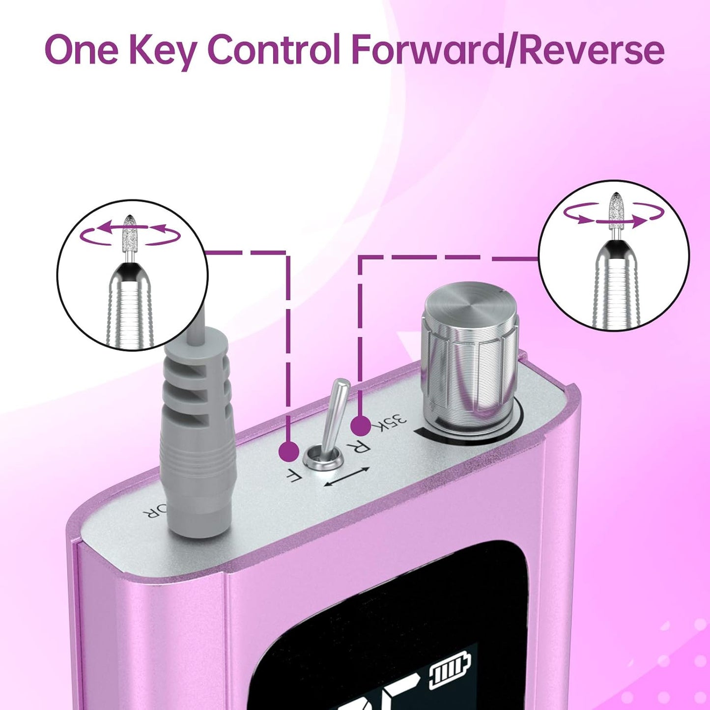 Delanie Professional Portable Electric Nail Drill Machine, 35000 RPM Rechargeable Cordless Nail Filer Electric Nail File for Dip Powder Acrylic Gel Nail, Salon Nail Tool, Violet