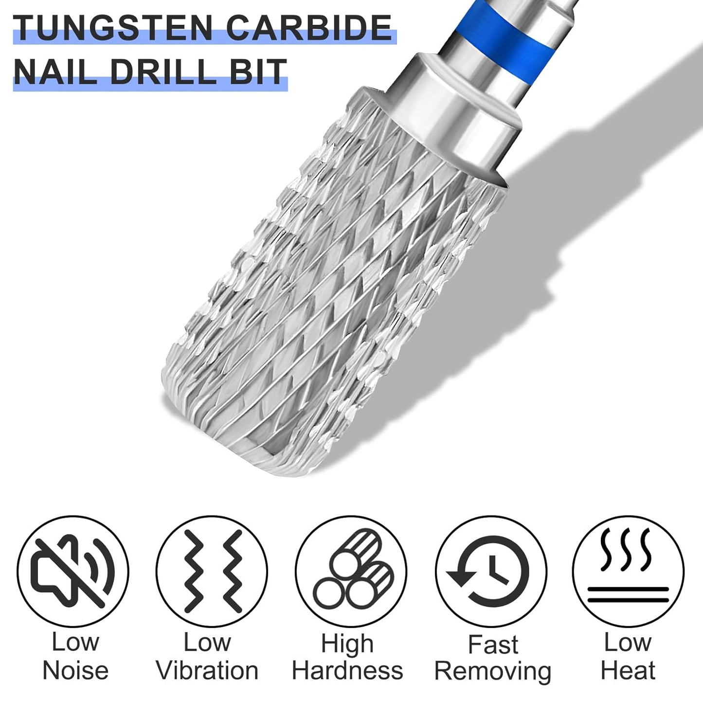 Super Long Nail Drill Bits Cylindrical, 3/32'' Carbide Tungsten Bits, Suitable for Manicure Pedicure Cuticle Gel Polishing, Remove Dip Powder, Professional Advanced Bits, (Silver, Medium Grit)
