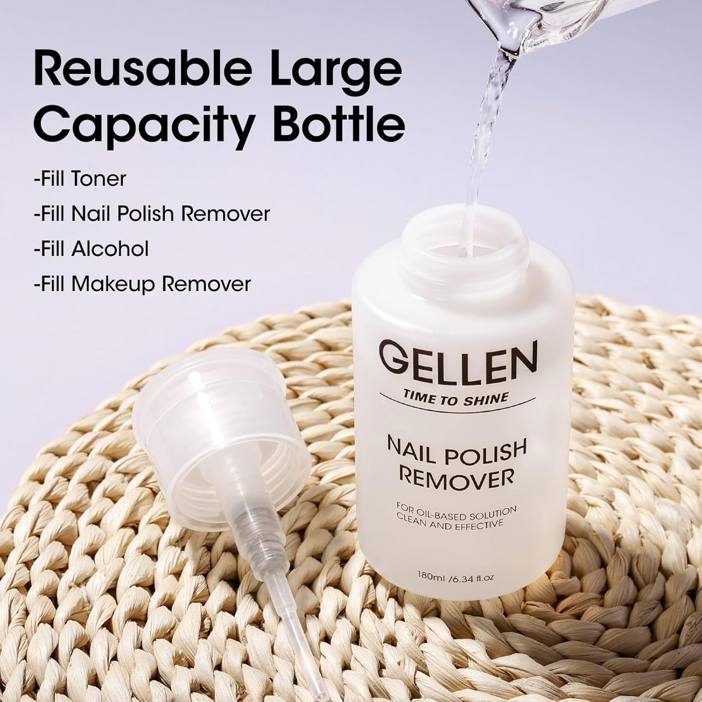Gellen Nail Polish Remover, Non Acetone Nail Polish Remover for Quick Dry Nail Polishes, Gentle Polish Remover Pump, Ultra-Powerful Clear Fingernail Polish Remover, 6.09 Fl Oz